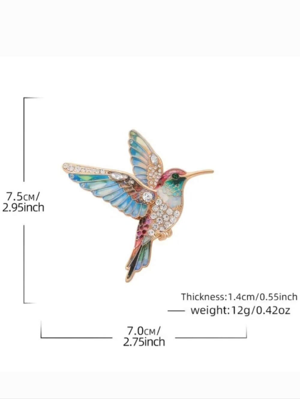 Hummingbird Rhinestone Brooch Tropical Wear Resort Wear Hummingbird Accessories - Picture 4 of 5